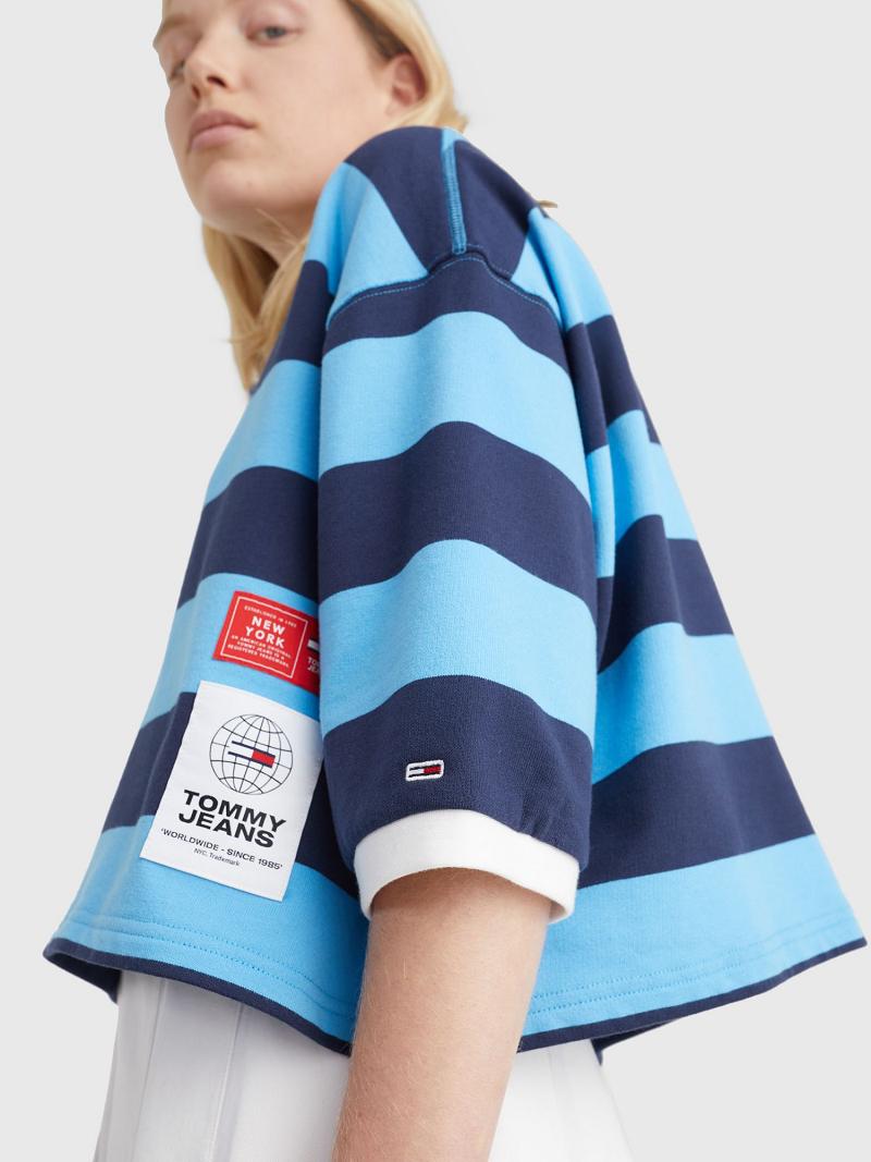 Női Tommy Hilfiger Cropped Rugby Stripe Polos Kék Színes | HU 264OKI